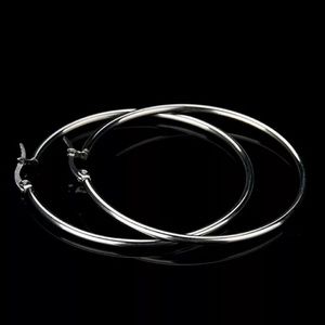 NEW Silver Tone 2” Round Circle Hoop Earrings